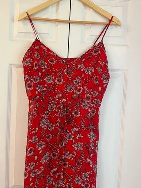 Nanette Lepore Red Floral Ruffle-Hem Midi Dress